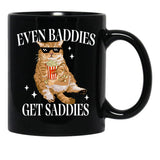 Even Baddies Get Saddies Funny Cat Meme Black Coffee Mug, Gift Coffee Mug - Black