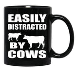 Farmer Cattle Cows Tshirts - Funny Cow Tshirt Easily Distracted By Cows Gift Idea Tshirt Black Coffee Mug, Gift Coffee Mug - Black