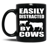 Farmer Cattle Cows Tshirts - Funny Cow Tshirt Easily Distracted By Cows Gift Idea Tshirt Black Coffee Mug, Gift Coffee Mug