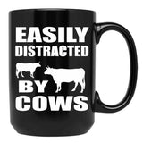 Farmer Cattle Cows Tshirts - Funny Cow Tshirt Easily Distracted By Cows Gift Idea Tshirt Black Coffee Mug, Gift Coffee Mug - Black