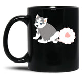 Farting Siberian Husky Puppy Black Coffee Mug, Gift Coffee Mug