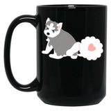 Farting Siberian Husky Puppy Black Coffee Mug, Gift Coffee Mug