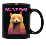 Feline Fine Black Coffee Mug, Gift Coffee Mug - Black