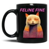 Feline Fine Black Coffee Mug, Gift Coffee Mug