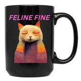 Feline Fine Black Coffee Mug, Gift Coffee Mug - Black