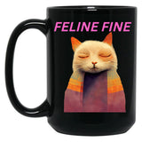 Feline Fine Black Coffee Mug, Gift Coffee Mug