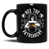 Feminist Witch Hex The Patriarchy Black Coffee Mug, Gift Coffee Mug