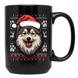 Finnish Lapphund Ugly Sweater Christmas Black Coffee Mug, Gift Coffee Mug - Black