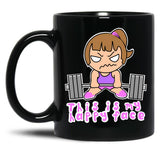 Fitness Funny Barbell Girl Black Coffee Mug, Gift Coffee Mug