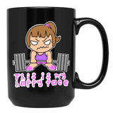 Fitness Funny Barbell Girl Black Coffee Mug, Gift Coffee Mug - Black
