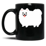 Fluffy White Pomeranian Black Coffee Mug, Gift Coffee Mug
