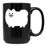 Fluffy White Pomeranian Black Coffee Mug, Gift Coffee Mug - Black
