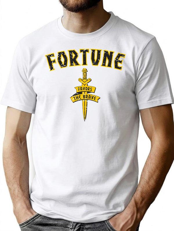 Fortune Favors The Brave T-Shirt for Men & Women, T-Shirts Graphic Tee - White
