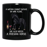 Friesian Horse And Wine Funny Horse Black Coffee Mug, Gift Coffee Mug - Black