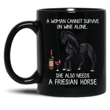 Friesian Horse And Wine Funny Horse Black Coffee Mug, Gift Coffee Mug