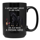 Friesian Horse And Wine Funny Horse Black Coffee Mug, Gift Coffee Mug - Black