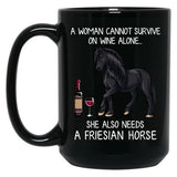 Friesian Horse And Wine Funny Horse Black Coffee Mug, Gift Coffee Mug