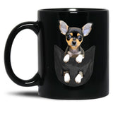 Funny Black Chihuahua In Pocket Black Coffee Mug, Gift Coffee Mug