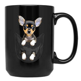 Funny Black Chihuahua In Pocket Black Coffee Mug, Gift Coffee Mug - Black