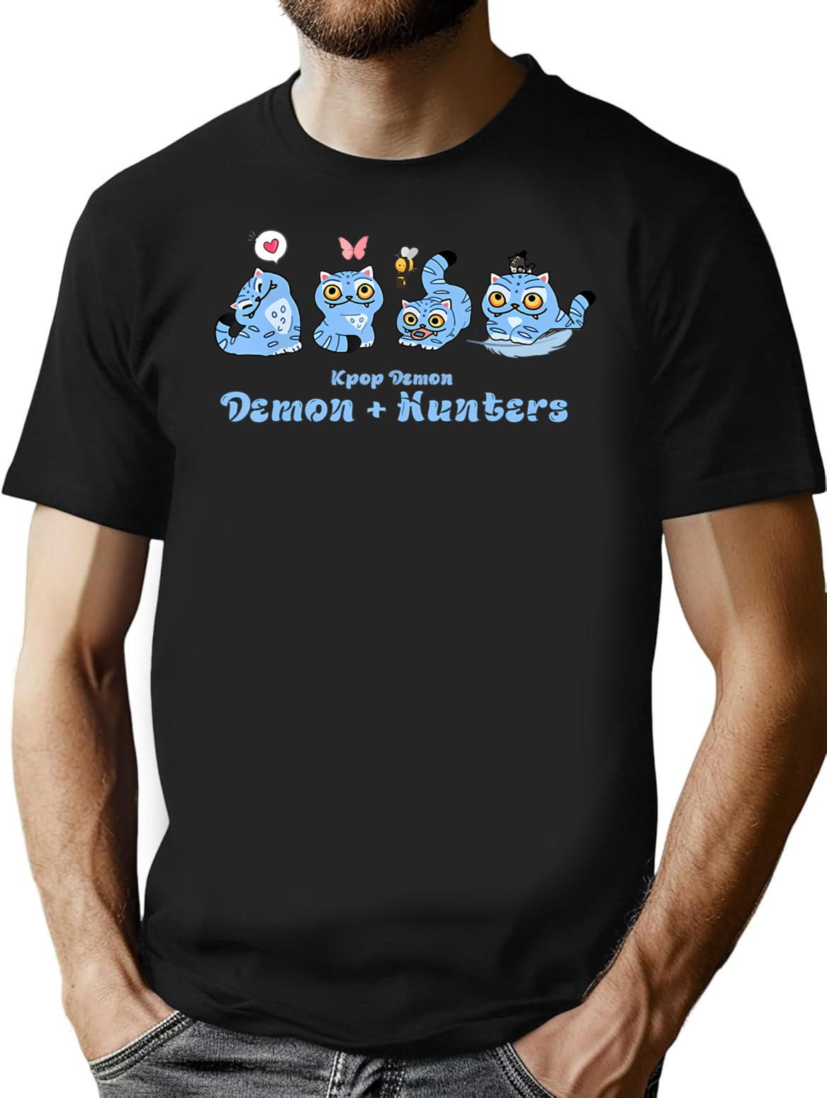 Funny Blue Cat Silly Movie Music T-Shirt for Men & Women, T-Shirts Graphic Tee - Black