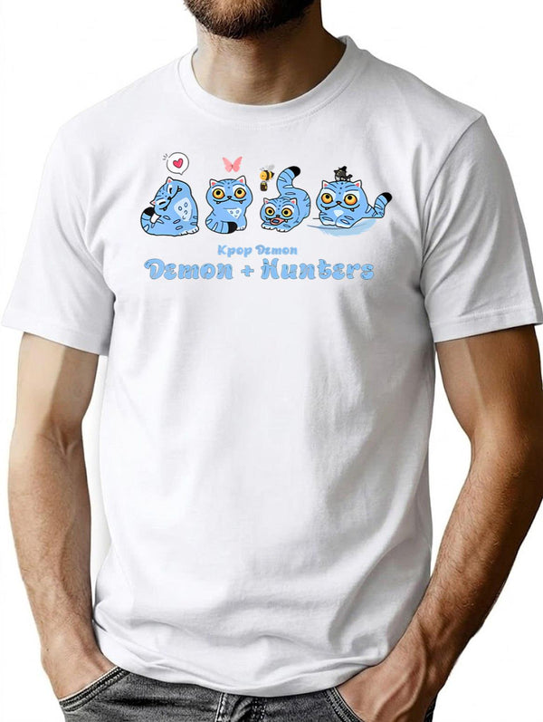Funny Blue Cat Silly Movie Music T-Shirt for Men & Women, T-Shirts Graphic Tee - White