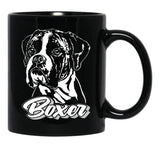 Funny Boxer Dog Canine Portrait Black Coffee Mug, Gift Coffee Mug - Black