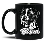 Funny Boxer Dog Canine Portrait Black Coffee Mug, Gift Coffee Mug