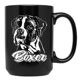Funny Boxer Dog Canine Portrait Black Coffee Mug, Gift Coffee Mug - Black