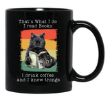 Funny Cat And Books T-Shirt Black Coffee Mug, Gift Coffee Mug - Black