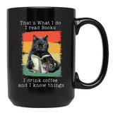 Funny Cat And Books T-Shirt Black Coffee Mug, Gift Coffee Mug - Black