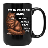 Funny Cat Owner Shirt - I'M In Charge (As Long As The Cat Lets Me) Black Coffee Mug, Gift Coffee Mug - Black