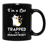 Funny Cat Trapped In The Human Body Black Coffee Mug, Gift Coffee Mug - Black