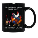 Funny Chickens Women And Wine Black Coffee Mug, Gift Coffee Mug - Black