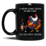 Funny Chickens Women And Wine Black Coffee Mug, Gift Coffee Mug