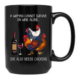 Funny Chickens Women And Wine Black Coffee Mug, Gift Coffee Mug - Black