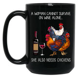 Funny Chickens Women And Wine Black Coffee Mug, Gift Coffee Mug