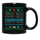 Funny Christmas Surfing Surf Board Ugly Christmas Xmas Black Coffee Mug, Gift Coffee Mug - Black