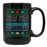 Funny Christmas Surfing Surf Board Ugly Christmas Xmas Black Coffee Mug, Gift Coffee Mug - Black