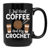 Funny Cute Crochet Black Coffee Mug, Gift Coffee Mug - Black