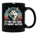 Funny Cute Siberian Husky Dog Glitter Black Coffee Mug, Gift Coffee Mug - Black