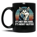 Funny Cute Siberian Husky Dog Glitter Black Coffee Mug, Gift Coffee Mug