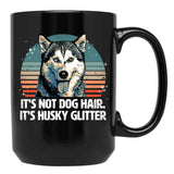 Funny Cute Siberian Husky Dog Glitter Black Coffee Mug, Gift Coffee Mug - Black