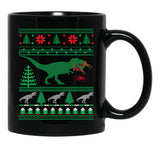 Funny Dinosaur T-Rex Eating Reindeer Tree Rex Ugly Christmas Sweater Black Coffee Mug, Gift Coffee Mug - Black