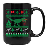Funny Dinosaur T-Rex Eating Reindeer Tree Rex Ugly Christmas Sweater Black Coffee Mug, Gift Coffee Mug - Black