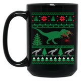 Funny Dinosaur T-Rex Eating Reindeer Tree Rex Ugly Christmas Sweater Black Coffee Mug, Gift Coffee Mug