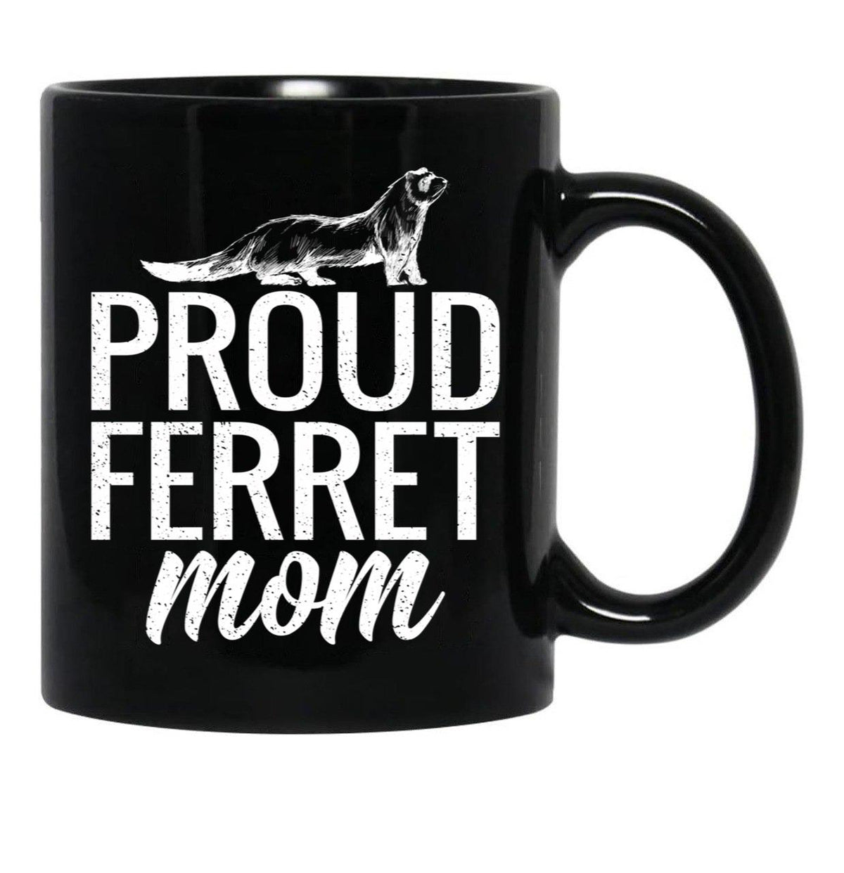 Funny Distressed Retro Vintage Ferret Mom Black Coffee Mug, Gift Coffee Mug - Black