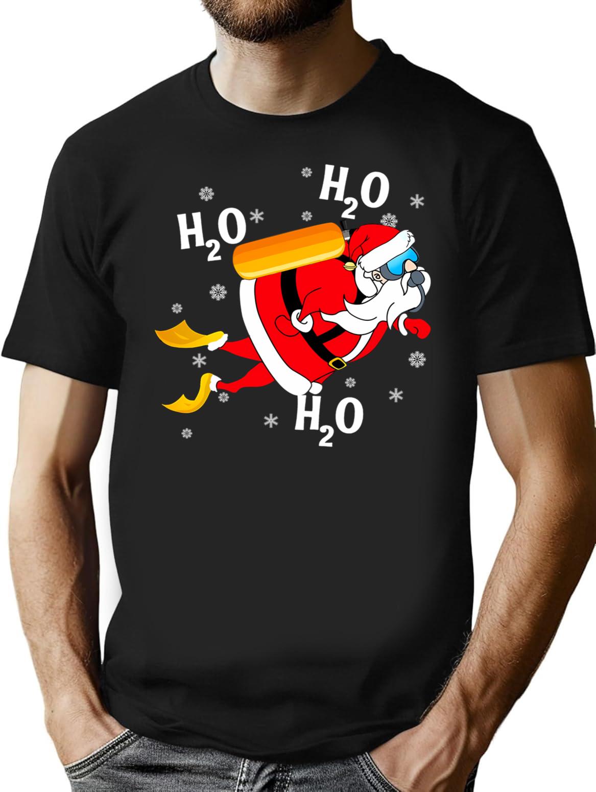 Funny Diving H2o H2o H2o Santa T-Shirt - Black