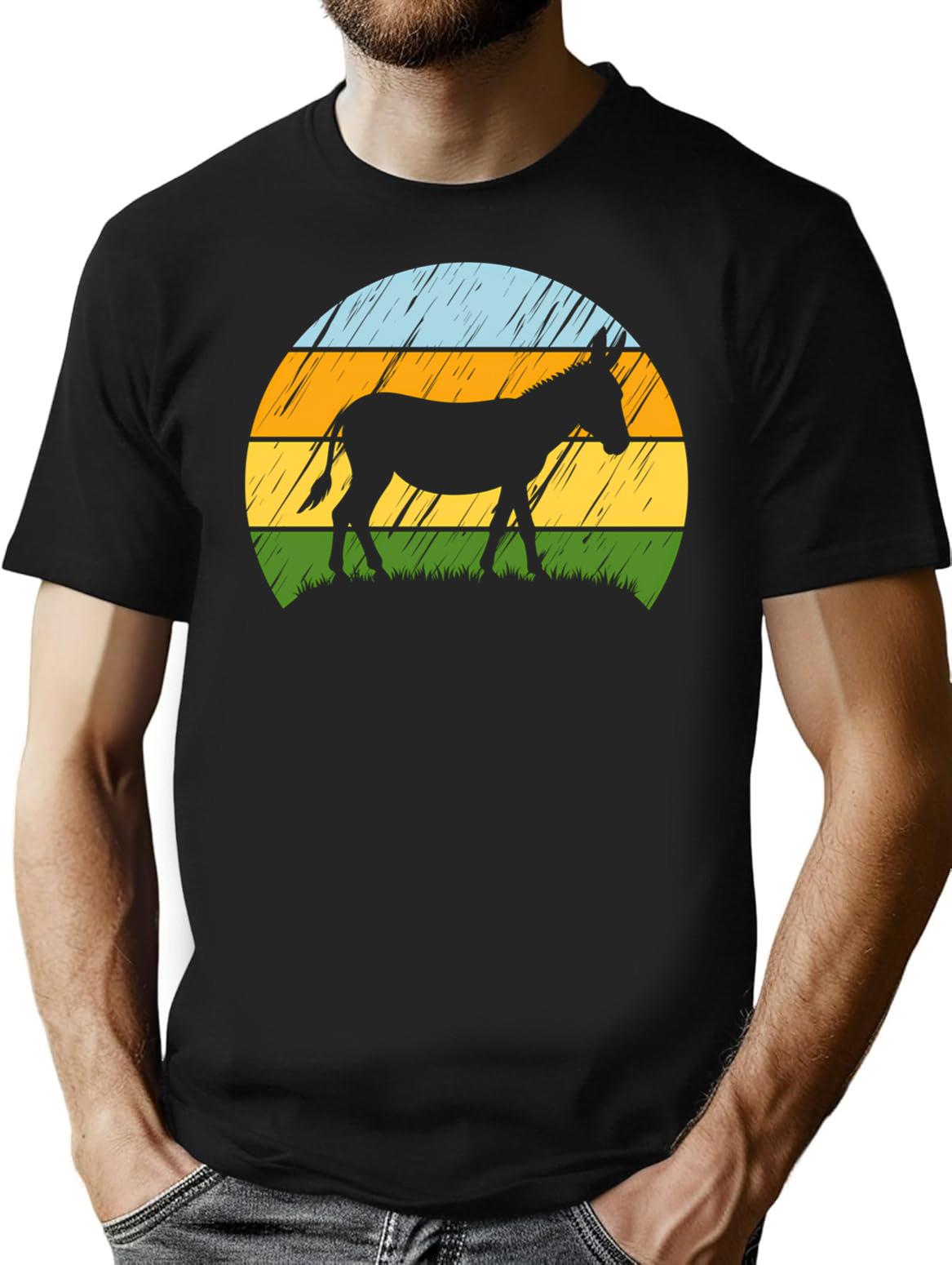 Funny Donkey Vintage Sunset T-Shirt - Retro Graphic Casual Tee - Black
