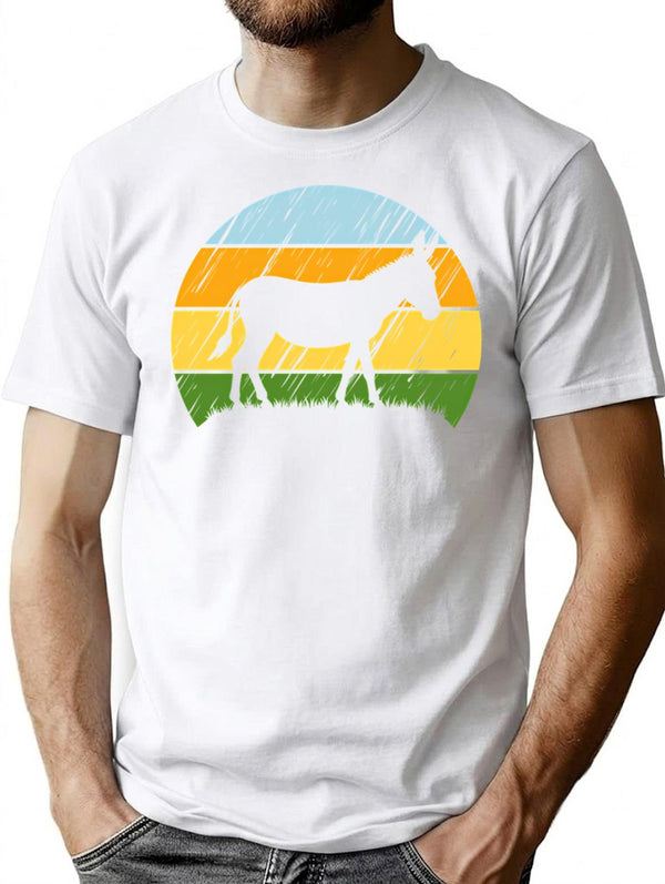 Funny Donkey Vintage Sunset T-Shirt - Retro Graphic Casual Tee - White
