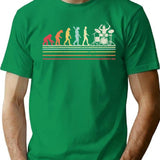 Funny Drummer Graphic. Retro Vintage Evolution Of Man Print T-Shirt - Green